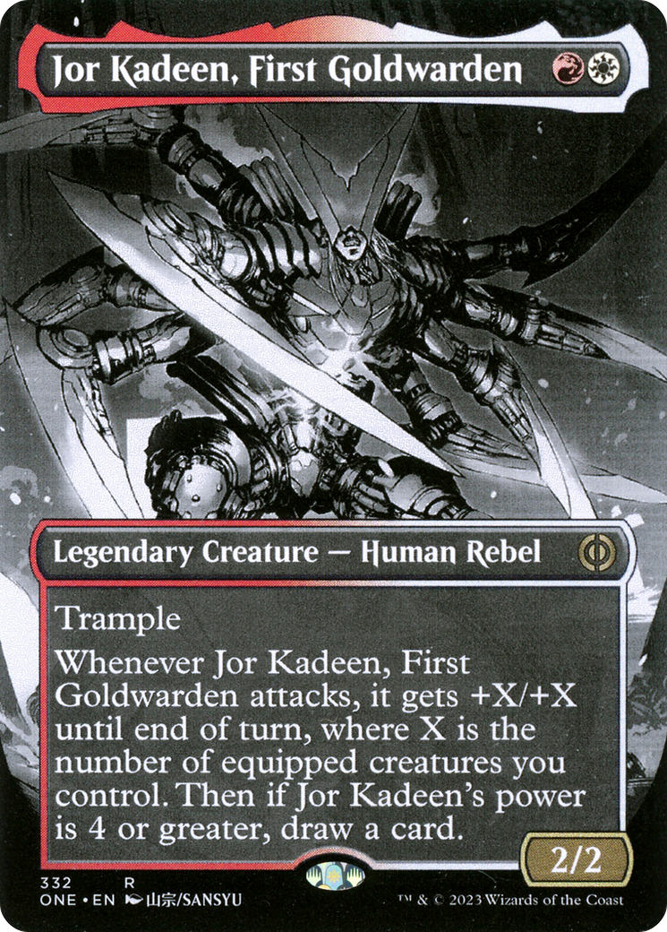 Jor Kadeen, First Goldwarden (Borderless) (ONE-332) - Phyrexia: All Will Be One: (Showcase) (Borderless) Foil