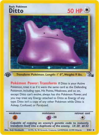 Ditto (3) 003/62 - 1st Edition Holofoil Fossil - Holo Rare
