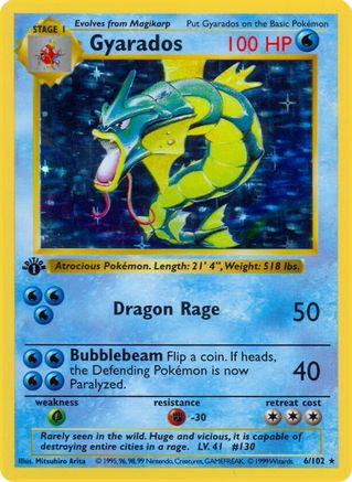 Gyarados 006/102 - Unlimited Holofoil Base Set Shadowless - Holo Rare