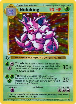 Nidoking 011/102 - Unlimited Holofoil Base Set Shadowless - Holo Rare