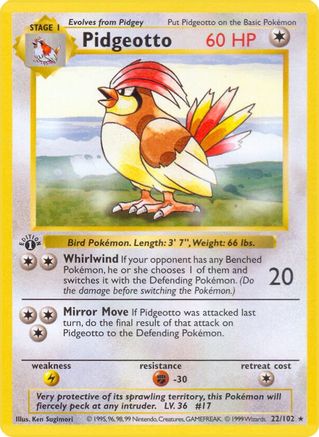 Pidgeotto 022/102 - Unlimited Base Set Shadowless - Rare