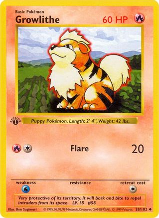 Growlithe 028/102 - Unlimited Base Set Shadowless - Uncommon
