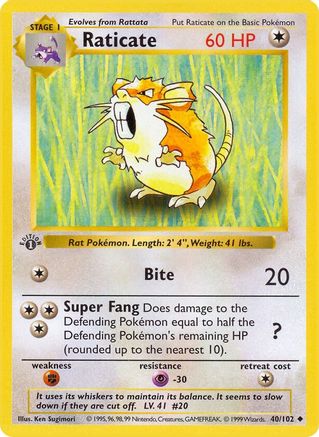 Raticate 040/102 - Unlimited Base Set Shadowless - Uncommon