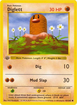 Diglett 047/102 - 1st Edition Base Set Shadowless - Common