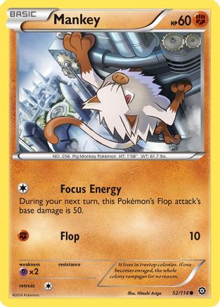 Mankey 052/114 - Reverse Holofoil XY Steam Siege - Common