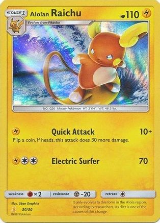Alolan Raichu (#30 Holofoil) 030/30 - Holofoil SM Trainer Kit Lycanroc & Alolan Raichu - Uncommon