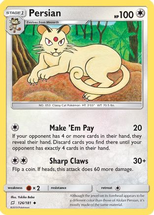 Persian 126/181 - Reverse Holofoil SM Team Up - Uncommon