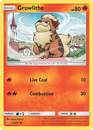 Growlithe 021/214 - Reverse Holofoil SM Unbroken Bonds - Common