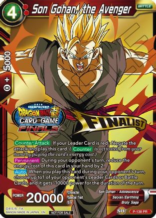 Son Gohan, the Avenger (Championship Final 2019) (Finalist) (P-138) - Tournament Promotion Cards