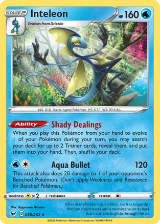 Inteleon (058) 058/202 - Holofoil SWSH01 Sword & Shield Base Set - Holo Rare