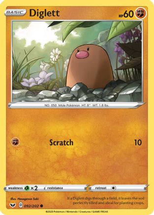Diglett 092/202 - Reverse Holofoil SWSH01 Sword & Shield Base Set - Common