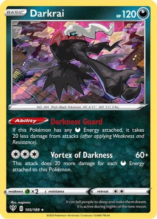 Darkrai 105/189 - Holofoil SWSH03 Darkness Ablaze - Holo Rare