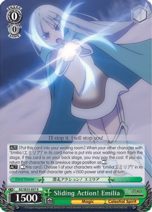 Sliding Action! Emilia (Parallel Foil) (RZ/SE35-E07 R) - Re:ZERO: The Frozen Bond