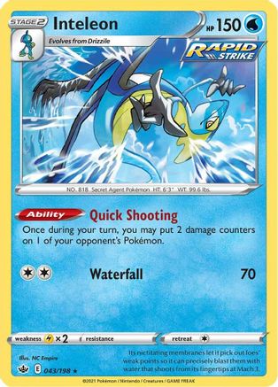 Inteleon 043/198 - Reverse Holofoil SWSH06 Chilling Reign - Holo Rare