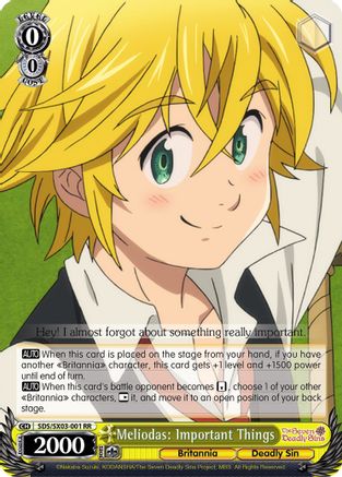 Meliodas: Important Things (SDS/SX03-001 RR) - The Seven Deadly Sins