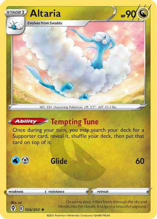 Altaria 106/203 - Reverse Holofoil SWSH07 Evolving Skies - Rare