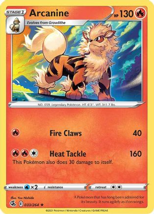 Arcanine 033/264 - Reverse Holofoil SWSH08 Fusion Strike - Rare
