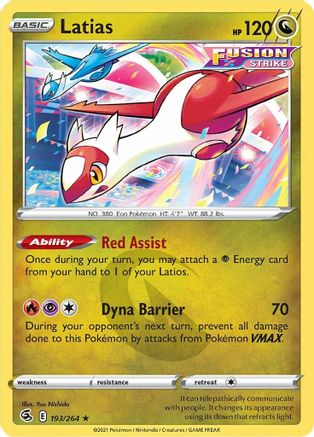 Latias 193/264 - Reverse Holofoil SWSH08 Fusion Strike - Rare