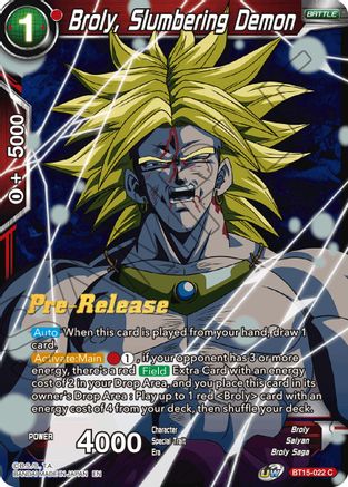 Broly, Slumbering Demon (BT15-022) - Saiyan Showdown PreRelease Cards