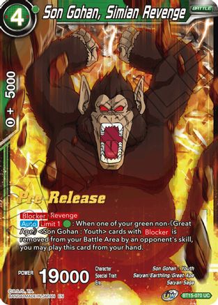 Son Gohan, Simian Revenge (BT15-070) - Saiyan Showdown PreRelease Cards