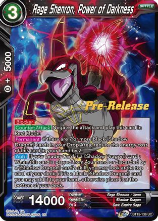 Rage Shenron, Power of Darkness (BT15-136) - Saiyan Showdown PreRelease Cards