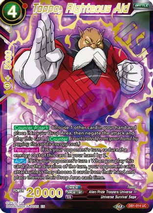 Toppo, Righteous Aid (Gold Stamped) (DB1-014) - Mythic Booster Foil