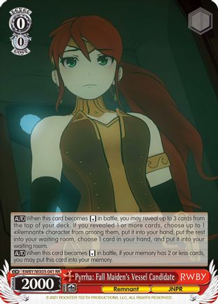 Pyrrha: Fall Maiden's Vessel Candidate (RWBY/WX03-041 RR) - RWBY