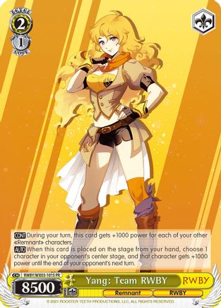 Yang: Team RWBY (Alternate Art) (RWBY/WX03-101S PR) - RWBY