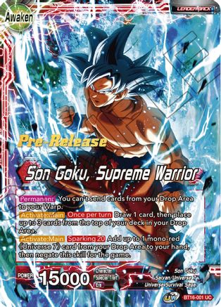 Son Goku // Son Goku, Supreme Warrior (BT16-001) - Realm of the Gods PreRelease Cards