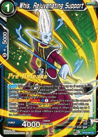 Whis, Rejuvenating Support (BT16-040) - Realm of the Gods PreRelease Cards