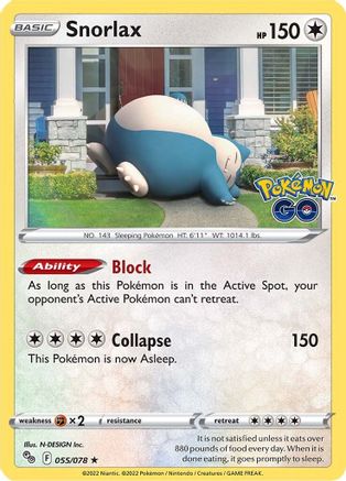 Snorlax 055/078 - Reverse Holofoil Pokemon GO - Holo Rare