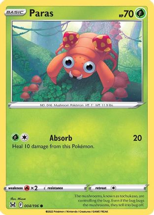 Paras 004/196 - Reverse Holofoil SWSH11 Lost Origin - Common
