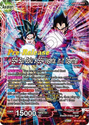 Son Goku & Vegeta // SS4 Son Goku & SS4 Vegeta, In It Together (BT18-001) - Dawn of the ZLegends PreRelease Cards