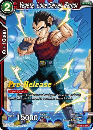 Vegeta, Lone Saiyan Warrior (BT18-018) - Dawn of the ZLegends PreRelease Cards