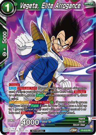 Vegeta, Elite Arrogance (Zenkai Series Tournament Pack Vol.1) (P-415) - Tournament Promotion Cards