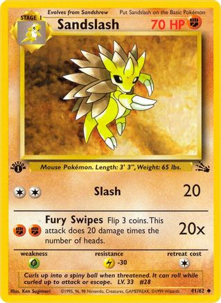 Sandslash 041/62 - 1st Edition Fossil - Uncommon