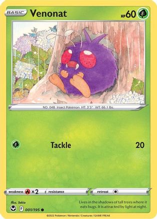 Venonat 001/195 - Reverse Holofoil SWSH12 Silver Tempest - Common
