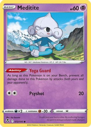 Meditite 072/195 - Reverse Holofoil SWSH12 Silver Tempest - Common