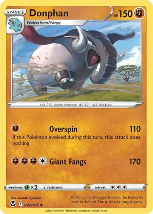 Donphan 092/195 - Reverse Holofoil SWSH12 Silver Tempest - Uncommon