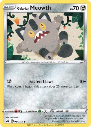 Galarian Meowth 084/159 - Reverse Holofoil Crown Zenith - Common