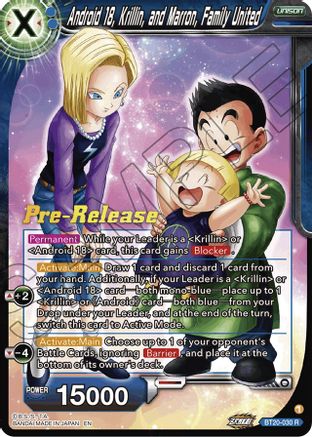 Android 18, Krillin, and Maron, Family United (BT20-030) - Power Absorbed PreRelease Cards
