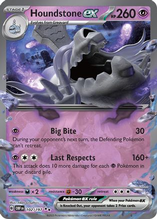 Houndstone ex 102/197 - Holofoil SV03 Obsidian Flames - Double Rare