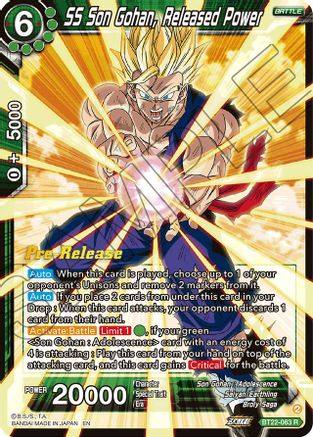 SS Son Gohan, Released Power (BT22-063) - Critical Blow PreRelease Cards Foil