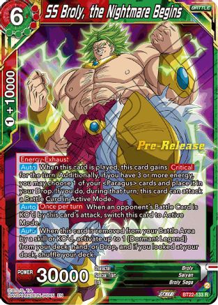 SS Broly, the Nightmare Begins (BT22-133) - Critical Blow PreRelease Cards Foil