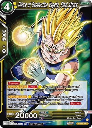 Prince of Destrcution Vegeta, Final Attack (Zenkai Series Tournament Pack Vol.6) (P-565) - Tournament Promotion Cards