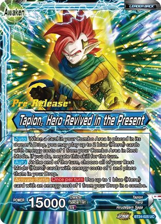 Tapion // Tapion, Hero Revived in the Present (BT24-025) - Beyond Generations PreRelease Cards Foil