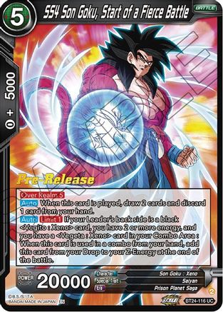 SS4 Son Goku, Start of a Fierce Battle (BT24-116) - Beyond Generations PreRelease Cards Foil