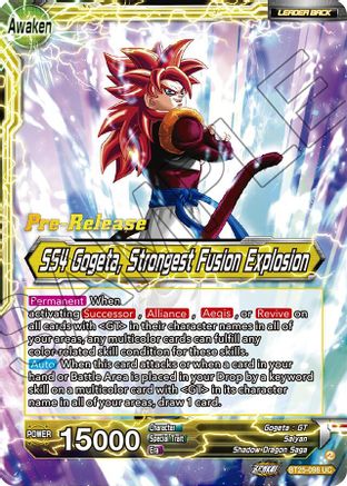 SS4 Son Goku & SS4 Vegeta // SS4 Gogeta, Strongest Fusion Explosion (BT25-098) - Legend of the Dragon Balls PreRelease Cards