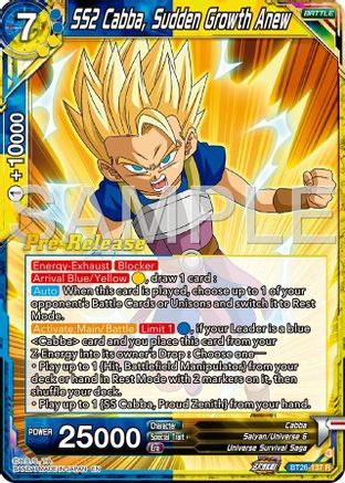 SS2 Cabba, Sudden Growth Anew (BT26-137) - Ultimate Advent PreRelease Cards
