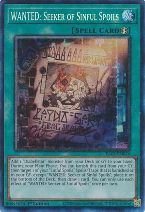WANTED: Seeker of Sinful Spoils (PCR) (RA03-EN074) - Quarter Century Bonanza 1st Edition
